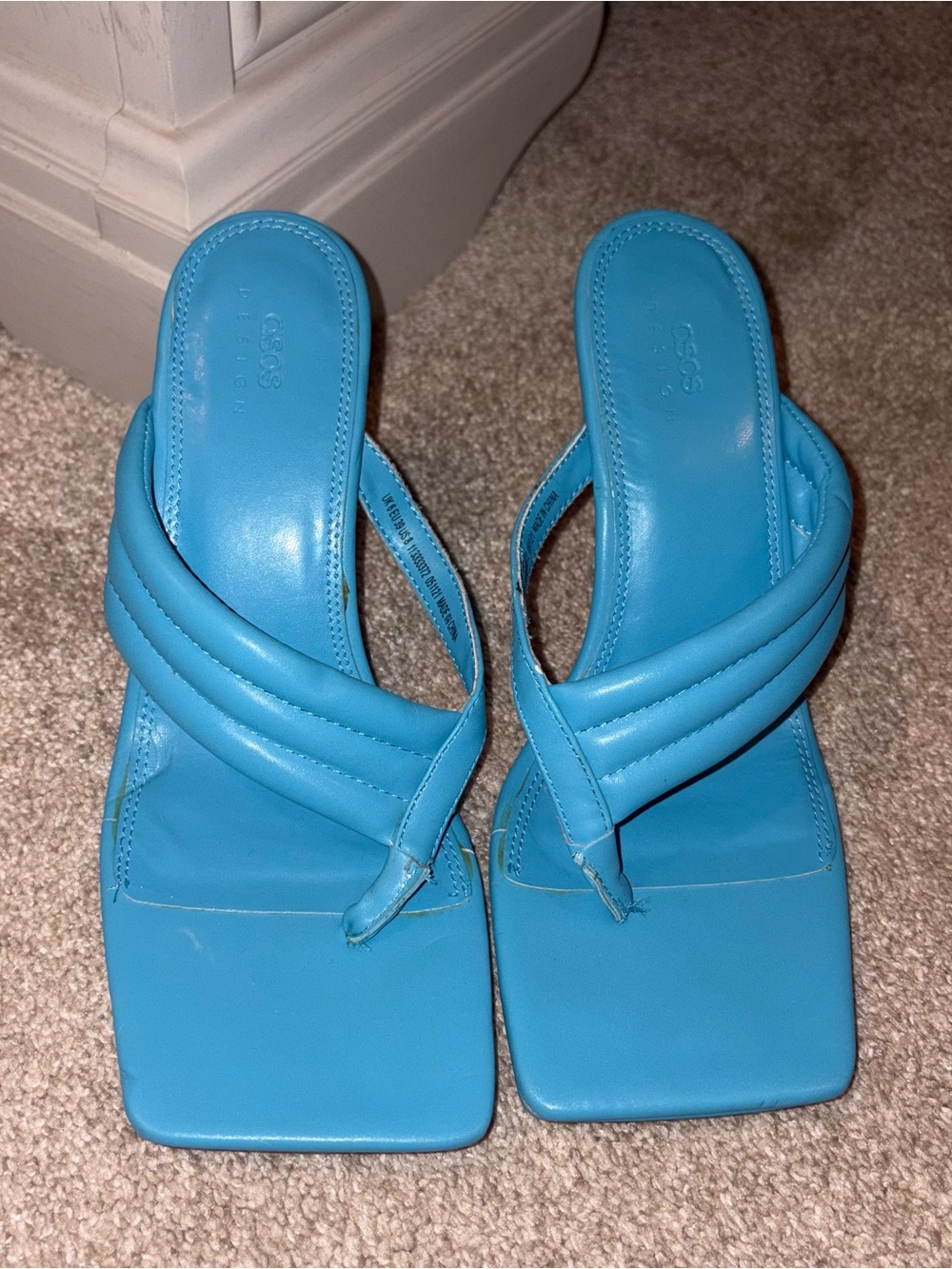 ASOS Bright Turquoise Padded Cross-Strap Square-Toe Heels